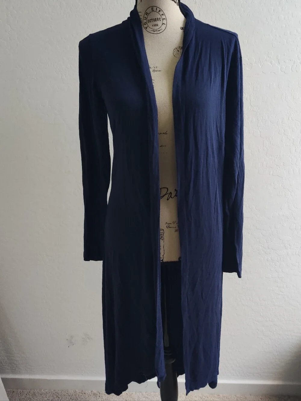 Y2K POTGMM Viscos women’s Navy Blue Long Maxi Open-Front Cardigan Sweater_Medium